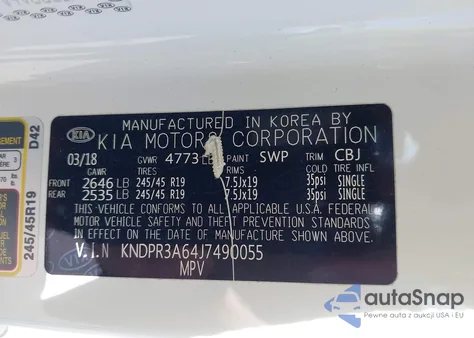 2018 Kia Sportage Sx Turbo из США, поврежденный, VIN KNDPR3A64J7490055